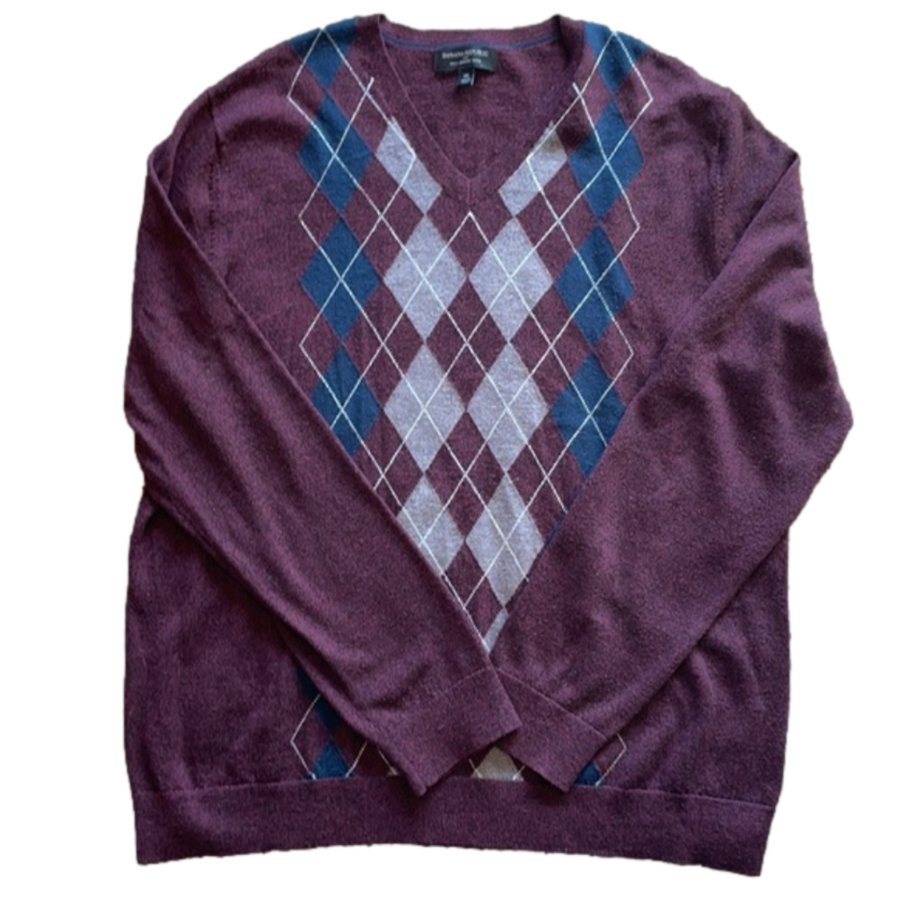 Banana Republic Mens XL Merino Wool V Neck Sweater